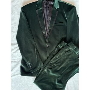 Emerald Green Velvet suit two-piece Tuxedo Party Dinner Christmas Prom Photo